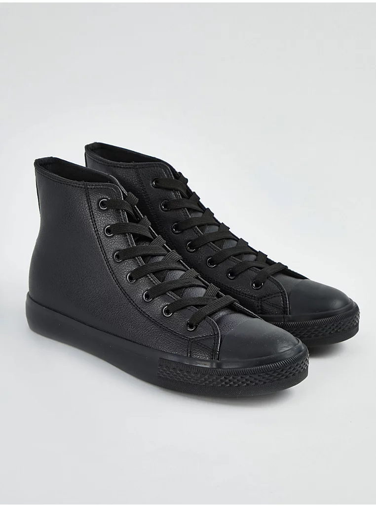 George England Black Leather Look High Top Trainers کتونی ساق دار برند جورج انگلیس Black Leather Look High Top Trainers