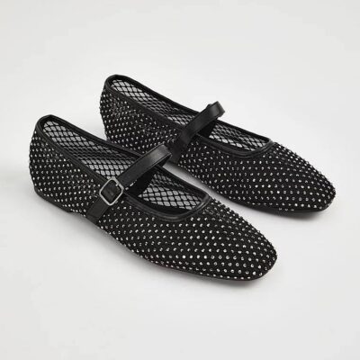 کفش عروسکی جورج انگلیسBlack Mesh Diamante Mary Jane Ballet Shoes