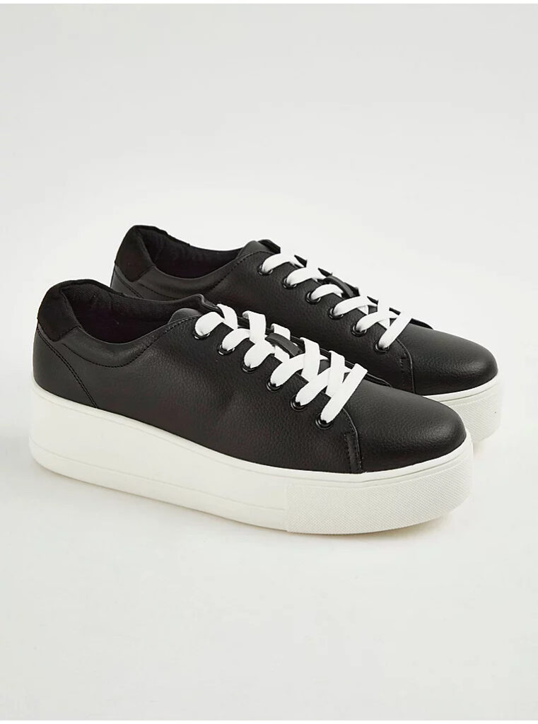 کتونی کژوال لژ بلند برند جورج انگلیس Black Flatform Cupsole Trainers