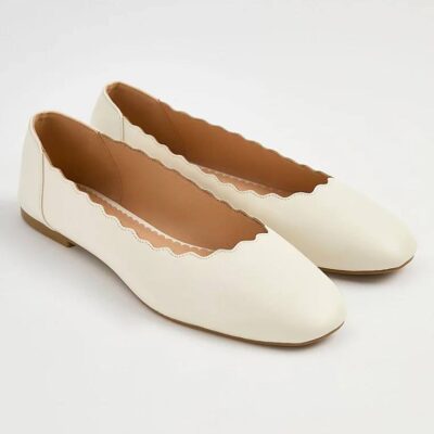 کفش عروسکی جورج انگلیس Cream Wide Fit Leather Look Scalloped Ballet Shoes