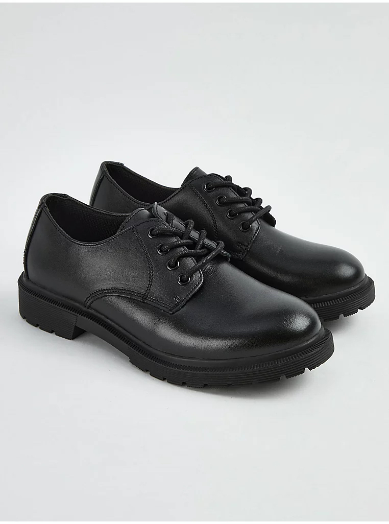 George English Formal Shoes Black Leather Chunky Derby School Shoes کتونی رسمی جورج انگلیسی Black Leather Chunky Derby School Shoes