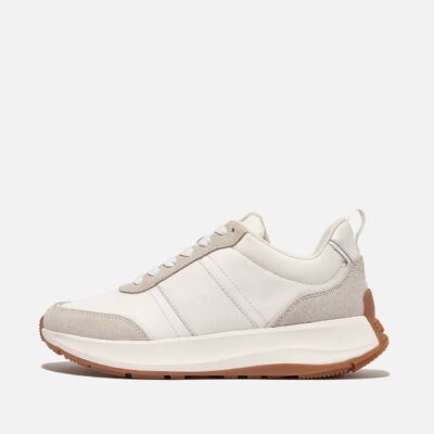 FitFlop White Lace-Up Leather/Suede Sneakers