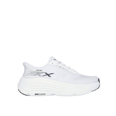 Skechers White Lace-Up Sneakers – Hands Free Slip-ins Max Cushion (Model 129473WBK)
