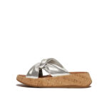 اسلیپر فیت فلاپ نقره ای FitFlop F-MODE Metallic Leather/Cork Flatform Cross Slides