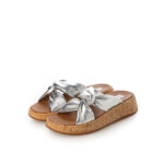 اسلیپر فیت فلاپ نقره ای FitFlop F-MODE Metallic Leather/Cork Flatform Cross Slides - Image 3
