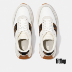 کتونی بنددار زنانه برند فیت فلاپ FitFlop F-MODE Flow Leopard Suede/Fabric Trainers – Urban White - تصویر 3