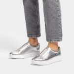 کتونی بدون بند زنانه برند فیت فلاپ FitFlop Rally Metallic Leather Trainers – Silver - تصویر 4
