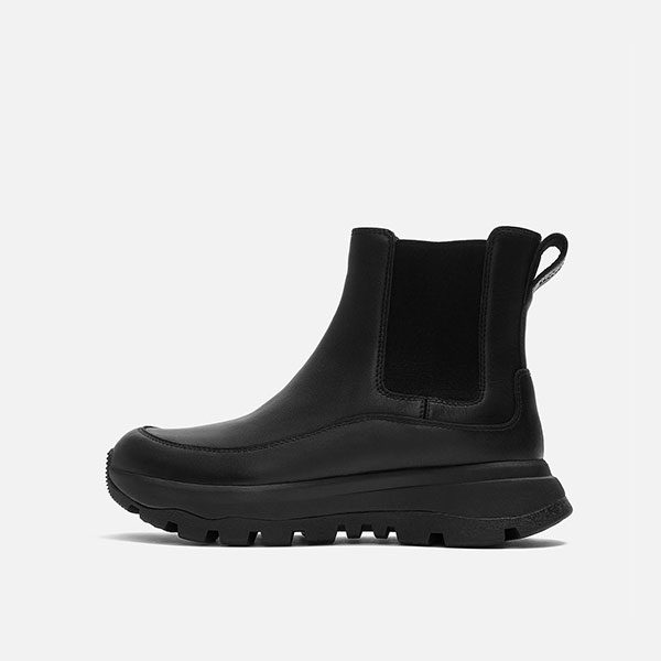 نیم بوت زنانه فیت فلاپ FitFlop F-Mode Leather Flatform Chelsea Boots – Black
