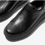 کتونی بدون بند زنانه برند فیت فلاپ FitFlop F-MODE Leather Slip-On Trainers – Black - تصویر 2