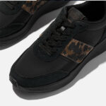 کتونی بنددار زنانه برند فیت فلاپ FitFlop F-MODE Flow Leopard Suede/Fabric Trainers – Black - تصویر 4
