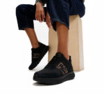 کتونی بنددار زنانه برند فیت فلاپ FitFlop F-MODE Flow Leopard Suede/Fabric Trainers – Black - تصویر 2