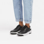 کتونی بنددار زنانه برند فیت فلاپ FitFlop F-Mode Leather Trainers – Black / White - تصویر 2