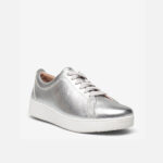 کتونی بنددار زنانه برند فیت فلاپ FitFlop Rally Metallic Leather Trainers – Silver - تصویر 4