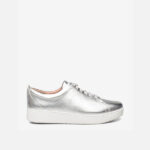 کتونی بنددار زنانه برند فیت فلاپ FitFlop Rally Metallic Leather Trainers – Silver - تصویر 6