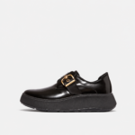 لوفر زنانه برند فیت فلاپ FitFlop F-LUMA Chunky-Snaffle Box-Leather Demi-Wedge Loafers – Black